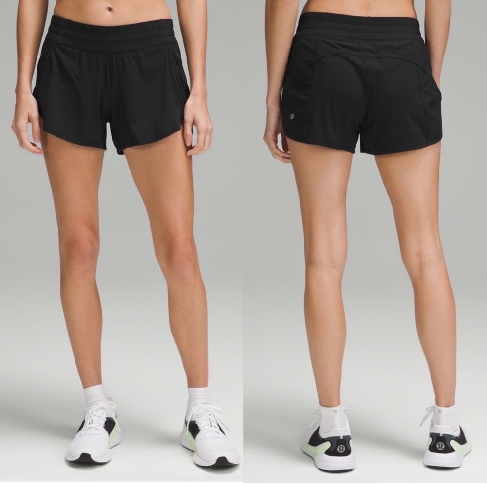 Lululemon Black Lined Running Shorts Womens Size 8 Elastic Waist Zip Pocket - Picture 4 of 9